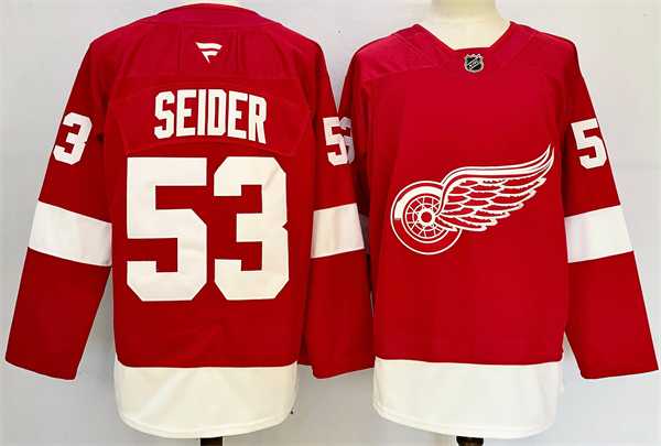 Men%27s Detroit Red Wings #53 Moritz Seider Red 2024-25 Home Stitched Jersey